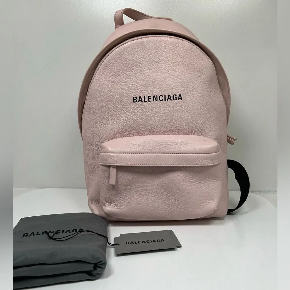 Balenciaga Smooth Calfskin Logo Small Everyday Backpack Light Rose Black